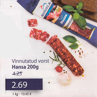 Allahindlus - Vinnutatud vorst Hansa 200 g