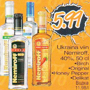 Allahindlus - Ukraina viin Nemiroff, 40%, 50cl .Birch .Original .Honey Pepper .Delikat