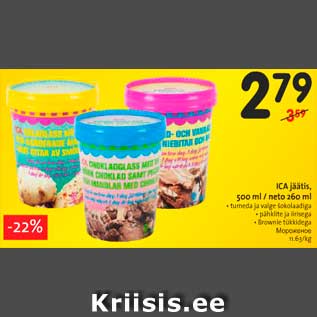 Allahindlus - ICA jäätis, 500 ml/neto 260 ml