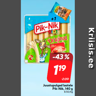 Allahindlus - Juustupulgad lastele Pik-Nik, 140 g