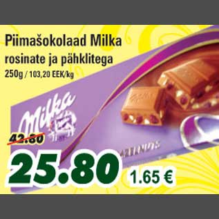 Allahindlus - Piimašokolaad Milka rosinate ja pähklitega