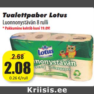 Allahindlus - Tualettpaber Lotus Luonnonystävän 8 rulli