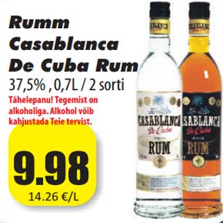 Allahindlus - Rumm Casablanca De Cuba Rum