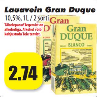 Allahindlus - Lauavein Gran Duque 10,5%, 1L / 2 sorti