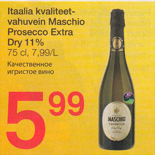 Allahindlus - Itaalia kvaliteetvahuvein Maschio Prosecco Extra Dry 11%