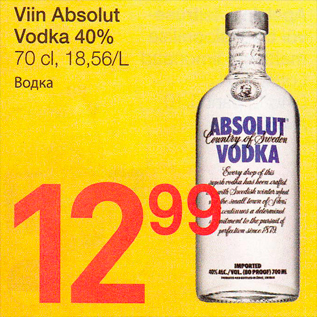 Allahindlus - Viin Absolut Vodka 40%