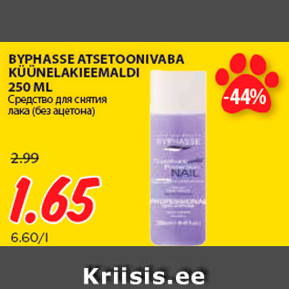 Allahindlus - BYPHASSE ATSETOONIVABA KÜÜNELAKIEEMALDI 250 ML