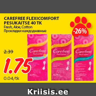 Allahindlus - CAREFREE FLEXICOMFORT PESUKAITSE 40 TK