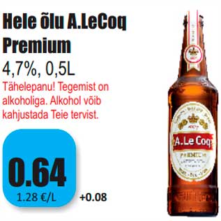 Allahindlus - Hele õlu A.LeCoq Premium