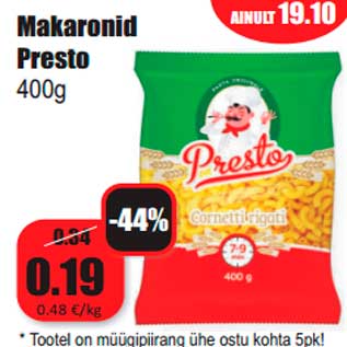 Allahindlus - Makaronid Presto 400g