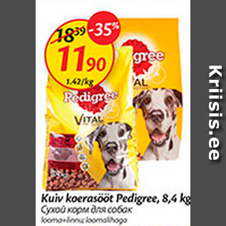 Allahindlus - Kuiv koerasööt Pedigree, 8,4 kg