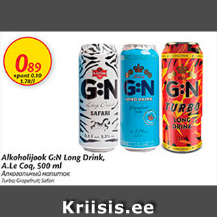 Allahindlus - Alkoholijook G:N Long Drink, A.Le Coq, 500 ml