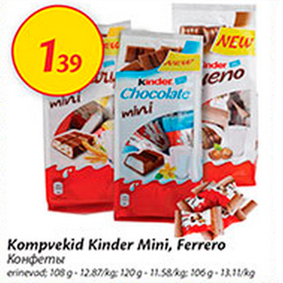 Allahindlus - Kompvekid Kinder Mini, Ferrero