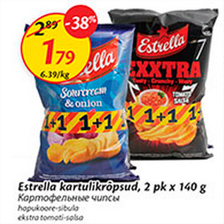 Allahindlus - Estrella kartulikrõpsud, 2 pk x 140 g