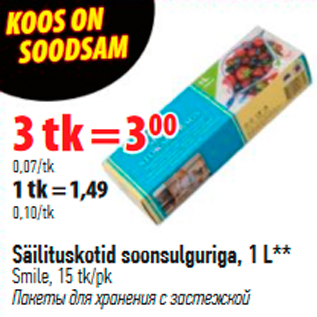 Allahindlus - Säilituskotid soonsulguriga, 1 L**