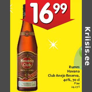 Allahindlus - Rumm Havana Club Anejo Reserva, 40%, 70 cl