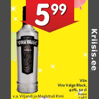 Allahindlus - Viin Viru Valge Black, 40%, 50 cl