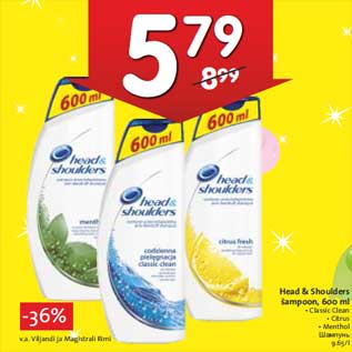 Allahindlus - Head & Shoulders šampoon, 600 ml