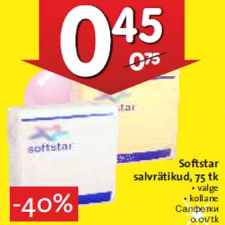 Allahindlus - Softstar salvrätikud, 75 tk • valge • kollane