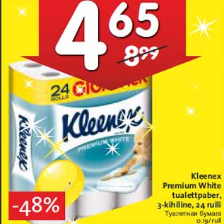 Allahindlus - Kleenex Premium White tualettpaber, 3-kihiline, 24 rulli