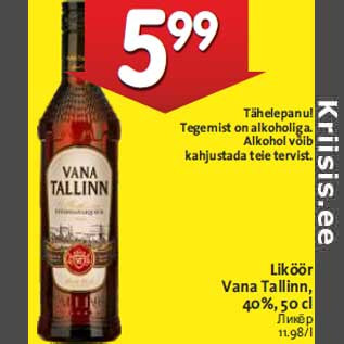 Allahindlus - Liköör Vana Tallinn, 40%, 50 cl