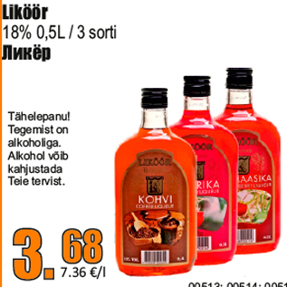 Allahindlus - Liköör 18% 0,5L / 3 sorti