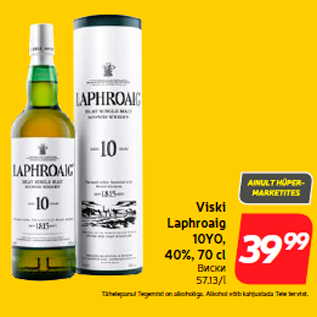 Allahindlus - Viski Laphroaig 10YO, 40%, 70 cl