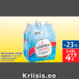 Allahindlus - Mineraalvesi Värska originaal, 1 l x 6 tk