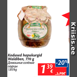 Allahindlus - Kodused hapukurgid Waldiben, 770 g