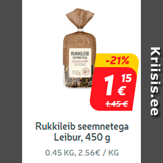 Allahindlus - Rukkileib seemnetega Leibur, 450 g