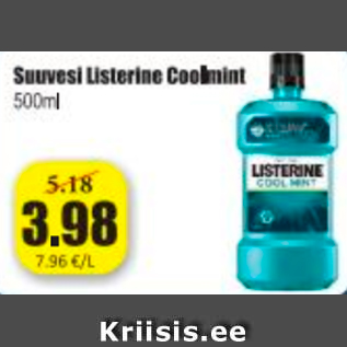 Allahindlus - Suuvesi Listerine Coolmint 500 ml