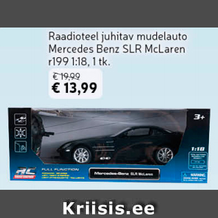 Allahindlus - Raadioteel juhitav mudelauto Mersedes Bebz SLR McLaren r199 1:18, 1 tk