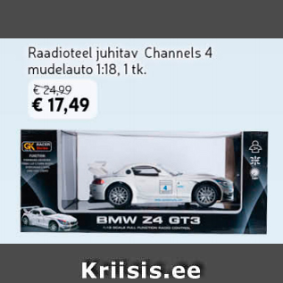 Allahindlus - Raadioteel juhitav Channels 4 mudelauto 1:18, 1 tk