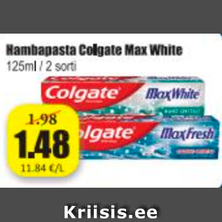 Allahindlus - Hambapasta Colgate Max White