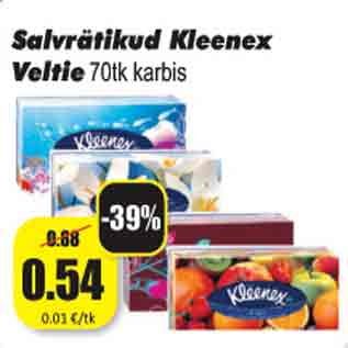 Allahindlus - Salvrätikud Kleenex Veltie 70 tk karbis