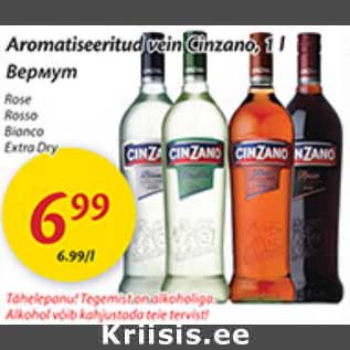 Allahindlus - Aromatiseeritud vein Cinzano, 1 l