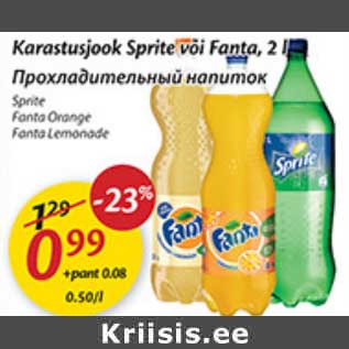 Allahindlus - Karastusjook Sprite või Fanta, 2 l