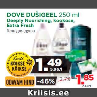 Allahindlus - DOVE DUŠIGEEL 250 ml