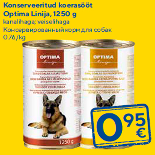 Allahindlus - Konserveeritud koerasööt Optima Linija, 1250 g