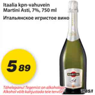 Allahindlus - Itaalia kpn-vahuvein Martini Asti, 7%, 750ml