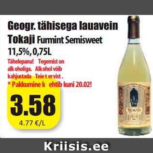 Allahindlus - Geogr. tähisega lauavein Tokaji