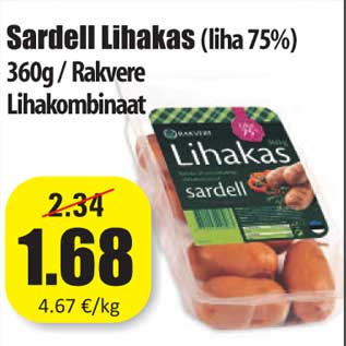 Allahindlus - Sardell Lihakas (liha 75%) 360g / Rakvere Lihakombinaat