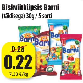 Allahindlus - Biskviitküpsis Barni (täidisega) 30g / 5 sorti