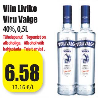 Allahindlus - Viin Liviko Viru Valge 40%,0,5L