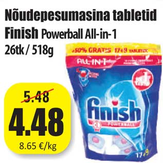 Allahindlus - Nõudepesumasina tabletid Finish Powerball All-in-1 26tk / 518g