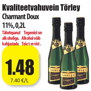 Allahindlus - Kvaliteetvahuvein Törley Charmant Doux 11%,0,2