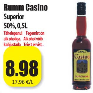 Allahindlus - Rumm Casino Superior 50%,0,5L