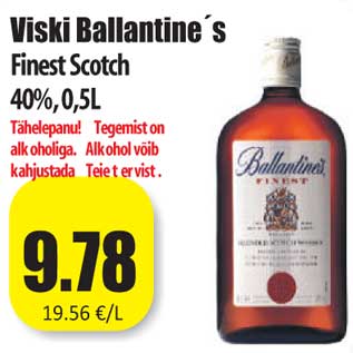 Allahindlus - Viski Ballantine´s Finest Scotch 40%,0,5L