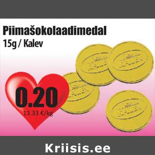 Allahindlus - Piimašokolaadimedal 15g / Kalev