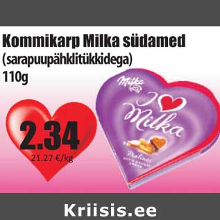 Allahindlus - Kommikarp Milka südamed (sarapuupähklitükkidega) 110g